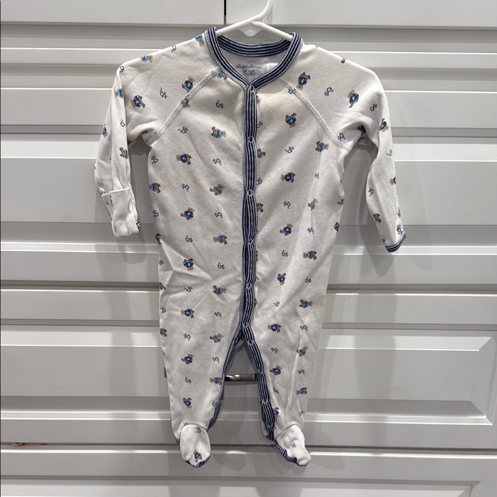 Polo by Ralph Lauren White and Blue Footies Soft Stretchy One Pieces